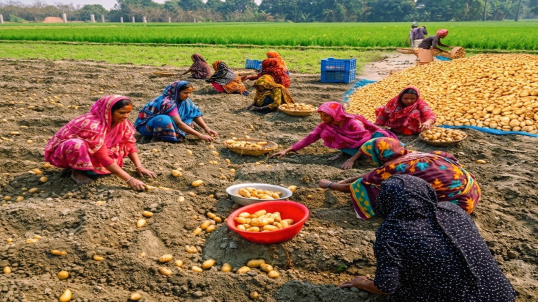 মোহনপুরে আলু সংগ্রহে কৃষকরা ব্যস্ত...