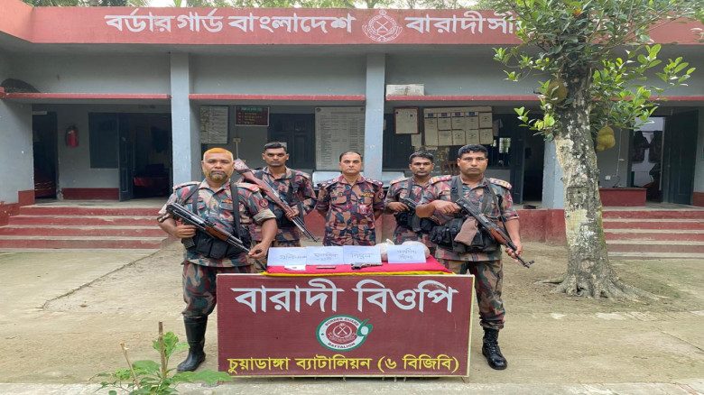 দামুড়হুদা  সীমান্তে বিদেশী পিস্তল, গুলি ও গাঁজা উদ...