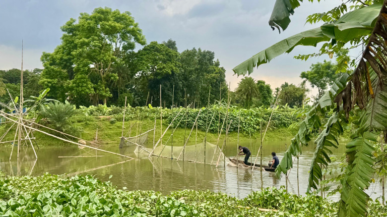 গফরগাঁওয়ে নদীর পানি প্রবাহ রোধ করে মাছ শিকার, জাল...