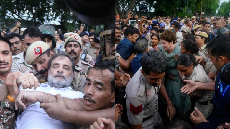 মোদির বাসভবনের সামনে থেকে রাহুল, প্রিয়াঙ্কা ও অখিল...
